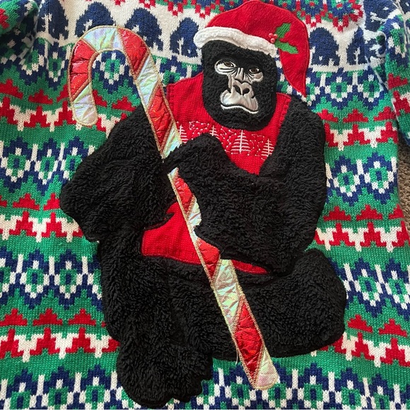 Men’s Christmas sweater, ugly sweater, size Medium, Gorilla, Monkey, crewneck - Picture 3 of 5